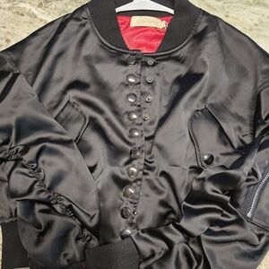 Choosy Black Satin Bomber Jacket